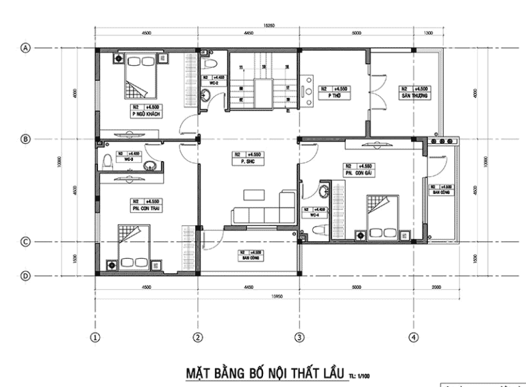 Phối cảnh tầng lầu mẫu biệt thự đẹp