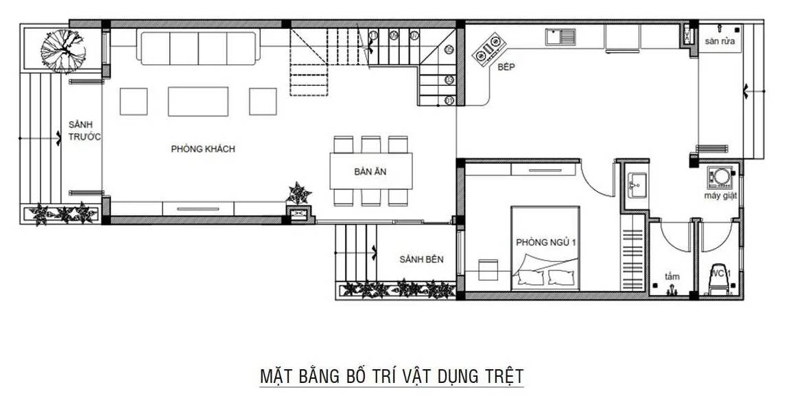 mẫu nhà 2 tầng 3 phòng ngủ 5x20m