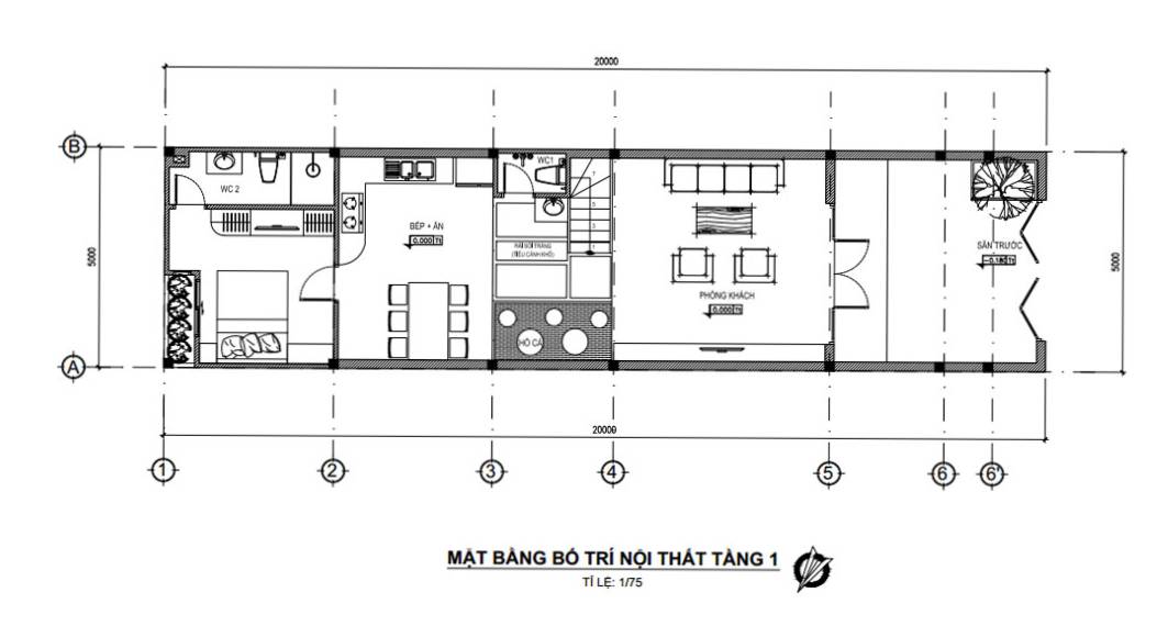 mẫu nhà 2 tầng 3 phòng ngủ 5x20m