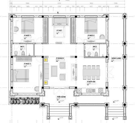 mẫu nhà cấp 4 mái thái mặt tiền 12m