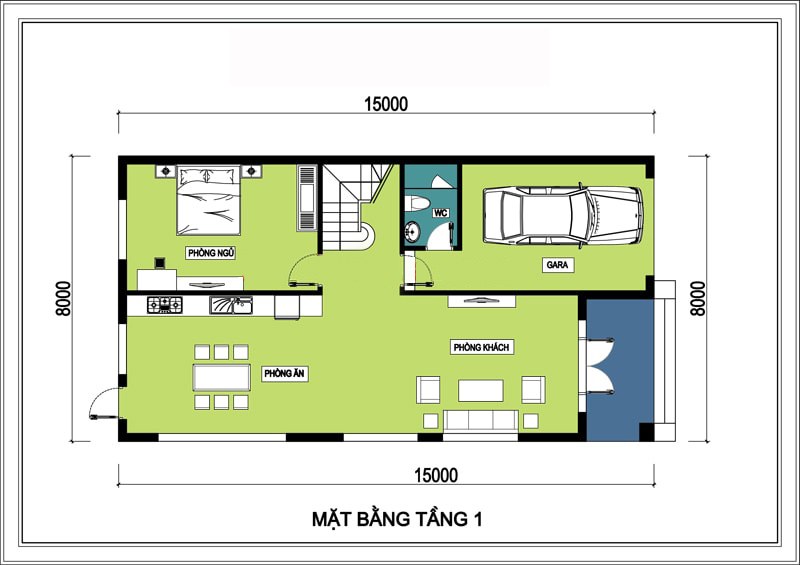 mẫu nhà 2 tầng 8x15m