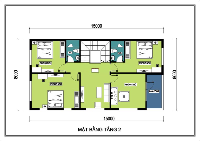 mẫu nhà 2 tầng 8x15m